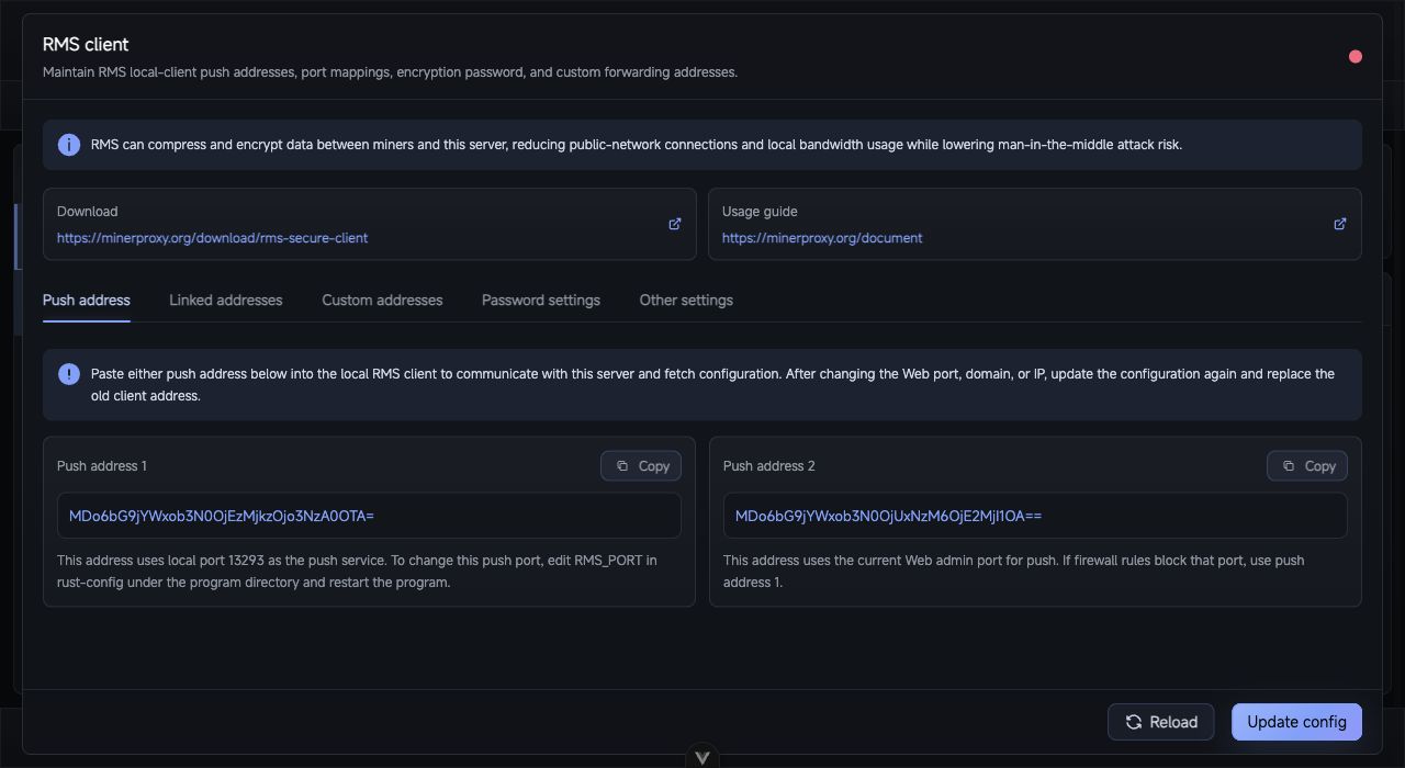RustMinerSystem RMS client configuration
